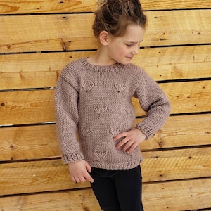 KNITTING PATTERN // Wildflower Pullover // Kids Knit Sweater // Knit Sweater Pattern // // Knit Pullover // Flower Sweater // Knit Flower