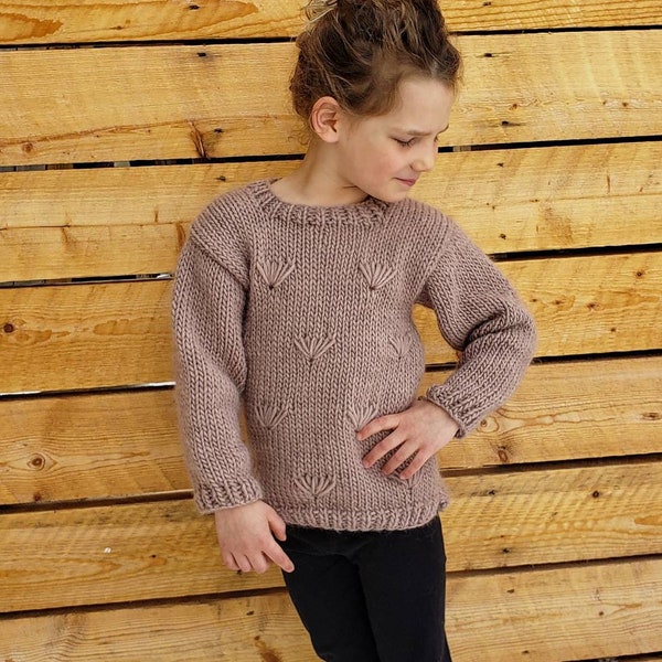 KNITTING PATTERN // Wildflower Pullover // Kids Knit Sweater // Knit Sweater Pattern // // Knit Pullover // Flower Sweater // Knit Flower