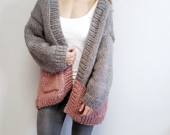 Colorblock Cardi // Chunky Knit Cardigan // Easy Knitting Pattern // Oversized Knit Cardigan // Knit Cardigan Pattern