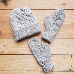 KNITTING PATTERN // Meandering Hat and Mitten Pattern / Cable Hat Pattern / Knit Hat / Knit Mittens / Hat and Mitten Set / Knit Cable Beanie