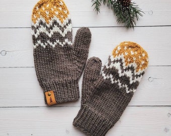 KNITTING PATTERN // Castle Mountain Mitts Pattern // Chunky Knit Mittens // Knit Mittens // Adult Mittens // Kids Mitten Pattern