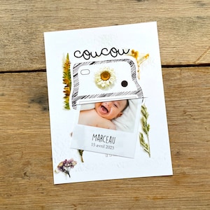 Birth announcement . Polaroid. Magnet. magnet photo . Flowers