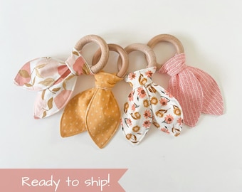 Bunny Ears Teether for Baby - Beech Wood Teether - Bunny Ear Teether - Wood Teether Ring - Natural Teether - Baby Shower Gift - Baby Teether