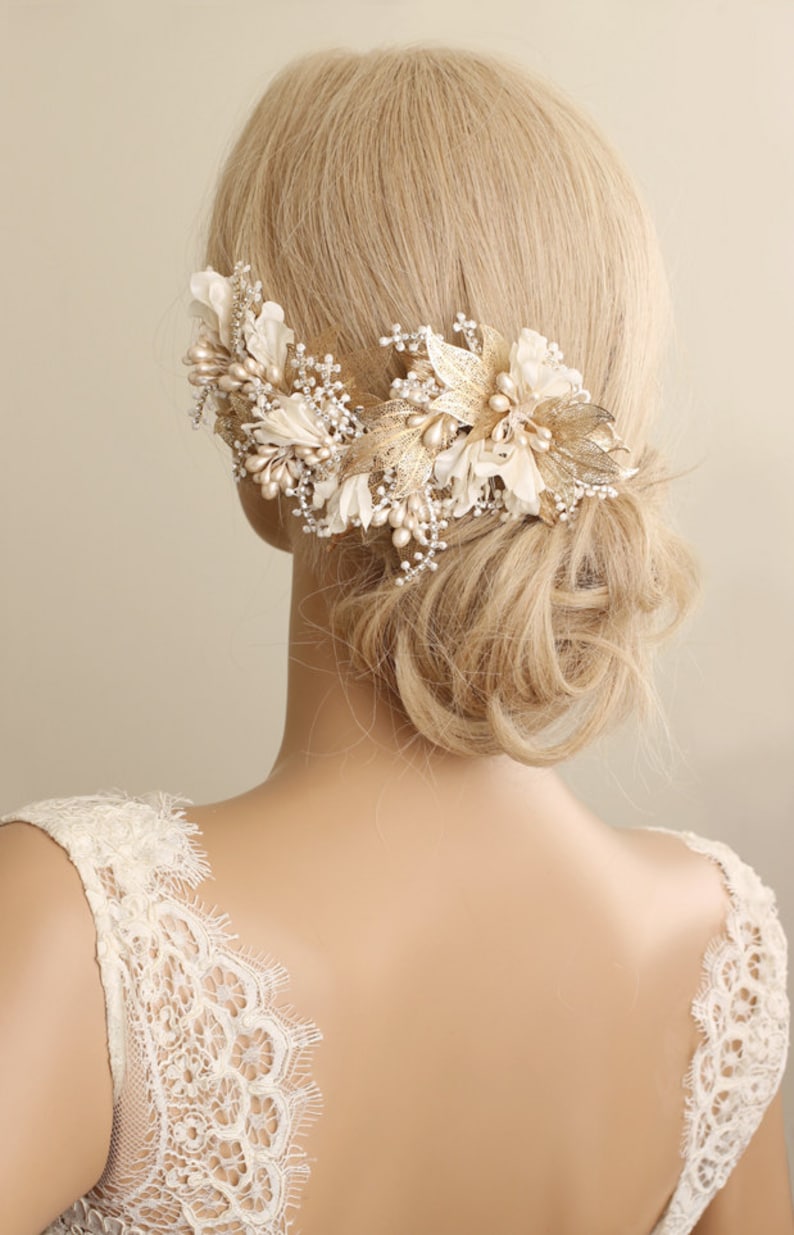 Bridal Hairpiece Gold Hairpiece Flower Hair Pin Wedding Etsy