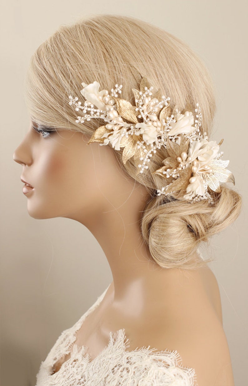 Bridal Hairpiece Gold Hairpiece Flower Hair Pin Wedding Etsy