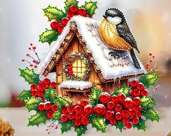 MEIEST Kit per pittura con diamanti da appendere, fai da te con fiori e gabbia per uccelli, decorazione per la casa e regalo (366