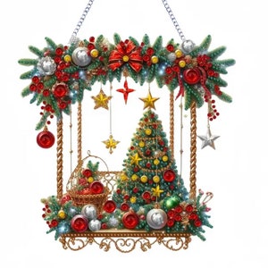 Festive Christmas Cart DIY Kit - 3D Sun Catcher Diamond Painting Set with Tools and Rhinestones