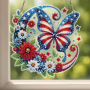 Mini Patriotic Butterfly DIY Diamond Painting Kit – Double Sided Sun Catcher