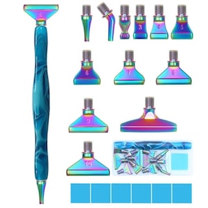 Professional Diamond Painting Pen, With 12 Drill Heads, A Blue Resin Handle, Storage Box and Wax