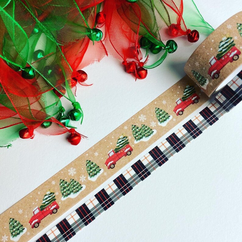 Red Pick Up Trucks Christmas Trees Plaid Washi Tape Sample ...