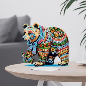 Colorful Boho Bear – DIY Diamond Painting Table Decor Kit | Single-Sided 2D Flat Animal Display