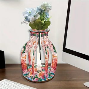 Pfingstrose und Rose Diamanten Malerei Vase Kit – 3D DIY Handwerk mit Strasssteinen & Reagenzglas – Doppelseitige Blumen Tischdekoration