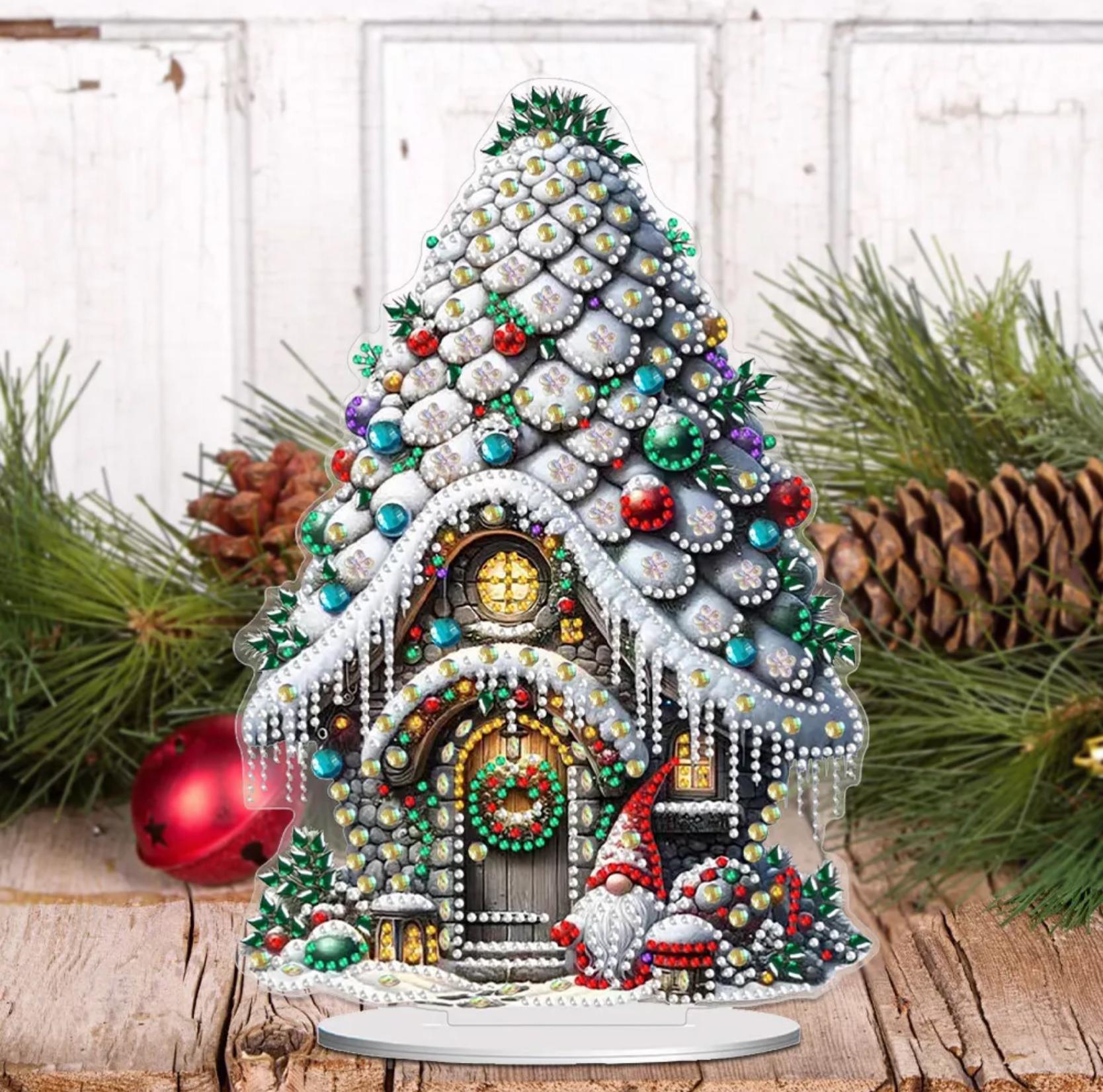 松ぼっくり屋根のクリスマスノームハウスダイヤモンドペインティング
