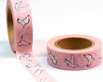 Elegant Doves on Pink, Washi Tape Roll