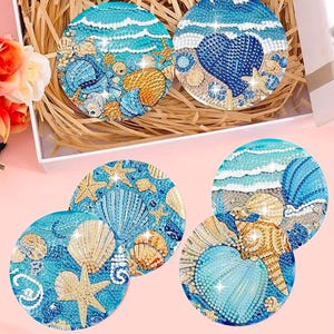 Juego de posavasos con temática oceánica para hacer tú mismo: kit de pintura con diamantes 5D de 8 piezas; incluye herramientas y diamantes de imitación para una decoración impresionante hecha a mano