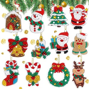 Decora 12 adornos navideños - Kit de pintura de diamantes 5D, incluye herramientas y diamantes de imitación - Una cara