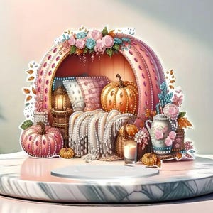 Cozy Pumpkin Nook - Doppelseitiges DIY Diamant Malerei Tischdekoration Set mit Strasssteinen & Werkzeugen