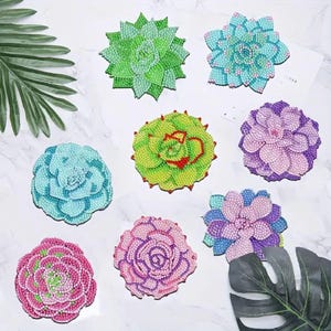 DIY Succulent Coaster Diamond Painting Kit – Includes Rhinestones and Tools (Set of 8)