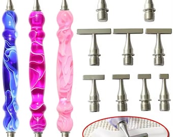 Pink, Purple and BlueDiamond Painting Pen Set with 10 Ultra Thin Multi-Placer