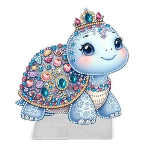 Kit de pintura de diamantes DIY de la princesa tortuga: decoración de mesa con diamantes de imitación y herramientas, exhibición de acrílico de una sola cara