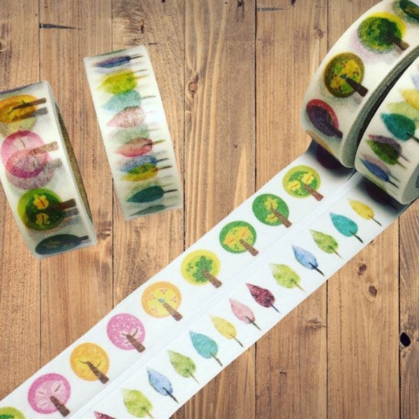 Whimsical Watercolor Lollipop Trees & Pointed Trees, Washi Tape,  Full Rolls