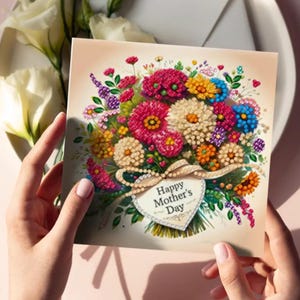 Kit de tarjeta de pintura con diamantes para el Día de la Madre: juego de 6 diseños florales y de pájaros con diamantes de imitación y herramientas