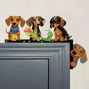 Dackel Regal Dekor Set - DIY Diamant Malerei für Mantel, Tür oder Ledge Display - Süßes Dackel Regal Dekorset
