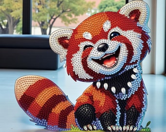 Red Panda DIY Diamond Art Kit, Single Sided Thick Wood Tabletop Decor