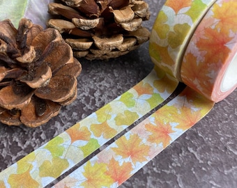Ginkgo, Maidenhair and Maple Tree Leaves, Washi Tape, Full Roll