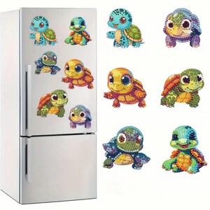 DIY Schildkröte Magnet Kit - Erstellen Sie 6 bunte Kühlschrankmagnete mit Werkzeugen und Strasssteinen, lustiges Diamantmalerei-Bastelset