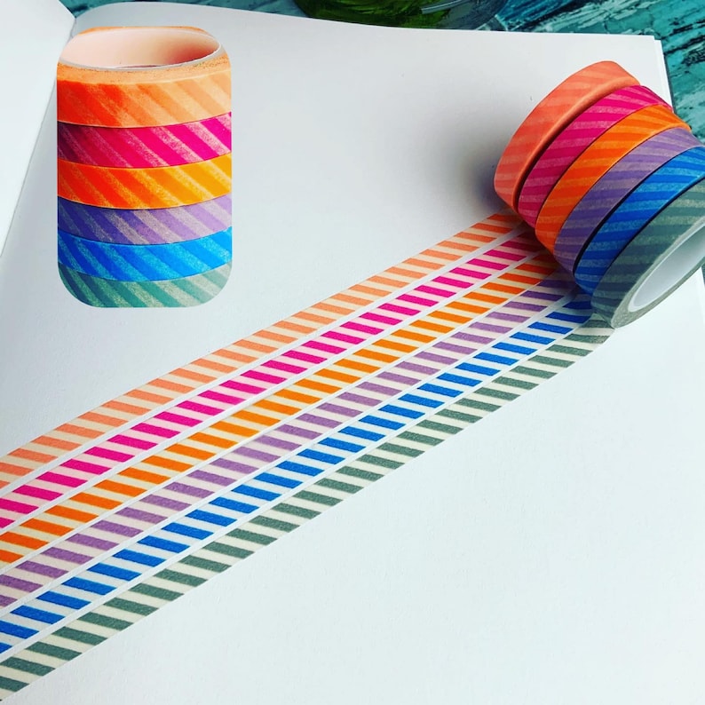 Sample Length Sets Vibrant Colorful Striped Washi Tape 10mm Wide