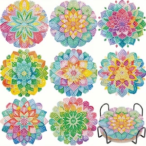 Set von 8 DIY Pastel Lotus Flower Untersetzer mit 5D Diamant Malerei Kit