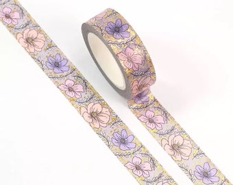 Stunning Pink and Purple Flowers with Gold foil Accents, Washi Tape Rolls