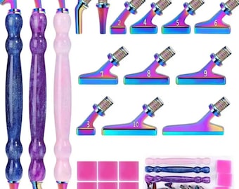 Juego de bolígrafos ergonómicos para pintar con diamantes con 12 cabezales de taladro arcoíris