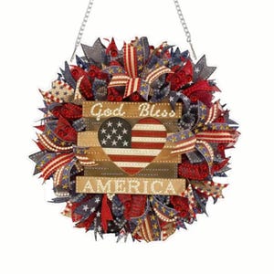 God Bless America Vaterländischen Kranz Sun Catcher DIY Diamant Malerei Kit - Einseitig mit Werkzeugen und Strasssteinen