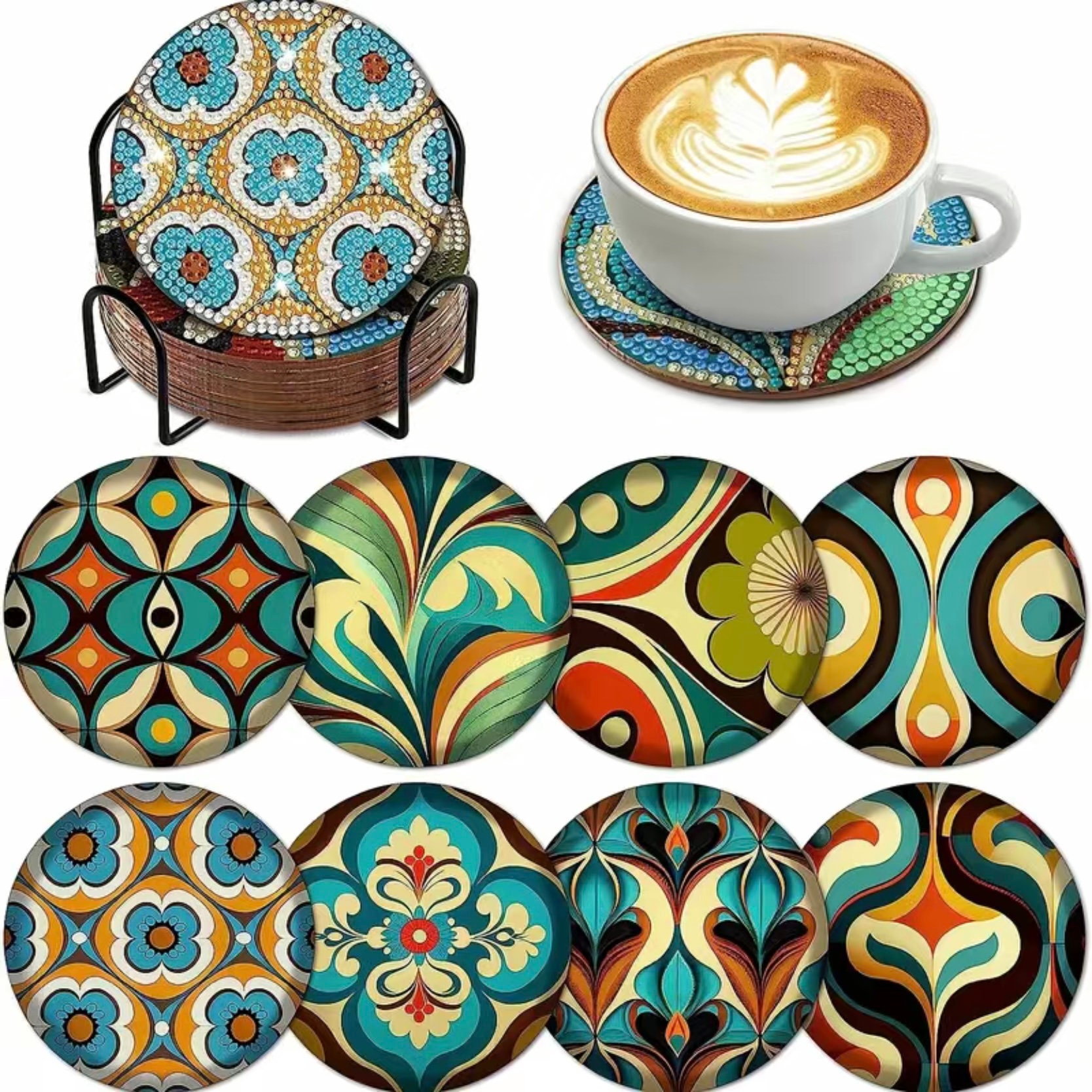 2023 New Upgrade Diamond Painting Coasters With Holder Diy Diamond Painting  Kits For Adults Cork Mat Diamond Art Paintings With Gem For Kid Beginners