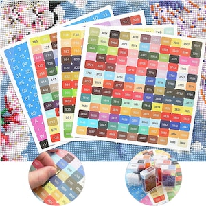 Etiquetas pequeñas para pintura con diamantes multicolor, redondas o cuadradas, 447 pegatinas DMC de colores para contenedores de diamantes, cajas de organización y almacenamiento