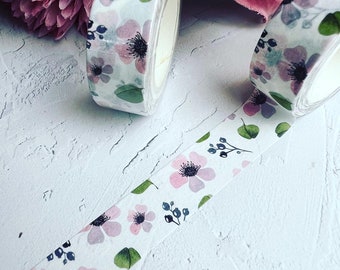 Soft Pink Flower Buds, Leaves & Berries, Cosmos, Washi Tape Partial Roll