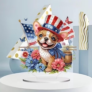 Patriotic French Bulldog DIY Diamond Painting Kit – Single Sided Table Decor