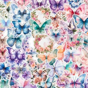 50 pegatinas de mariposas, lunas crecientes y flores en colores pastel: calcomanías PET transparentes para manualidades, álbumes de recortes y diarios
