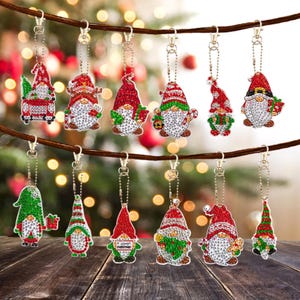 12 décorations de nain de Noël à faire soi-même, kit de peinture diamant recto-verso, outils et strass inclus