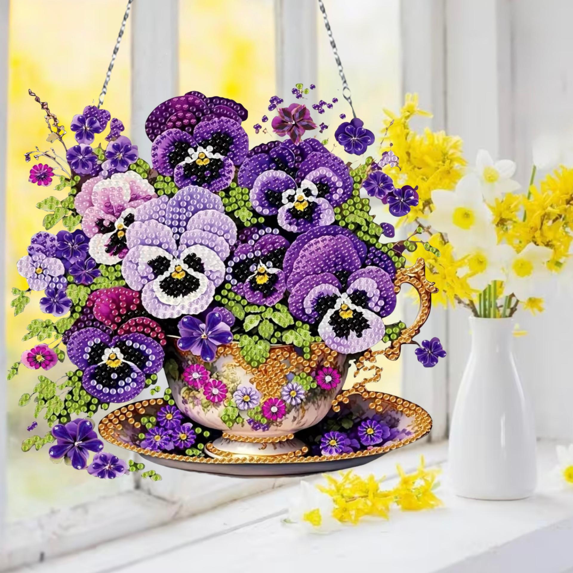 Double Sided Pansy Teacup Sun Catcher DIY Diamond Painting Kit - Etsy