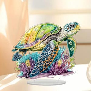 Meer Schildkröte DIY Diamant Malerei Set - Strass Tischdekoration, Acryl Kit mit Werkzeugen, einseitiges Display