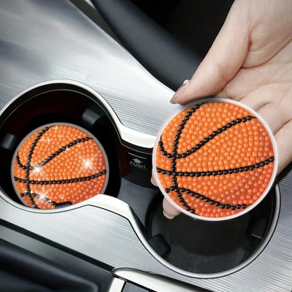 DIY 2 sous-verres de voiture de basket-ball, un kit de peinture au diamant amusant, parfait pour les débutants, outils et strass inclus