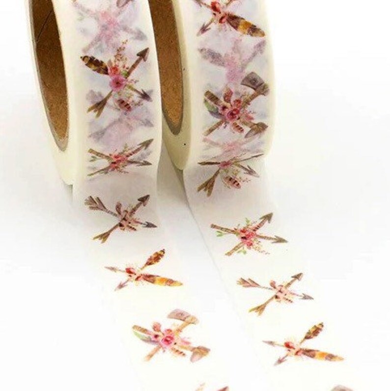 Washi Tape Natural Floral Crossed Arrows Sample Lengths Hatchets with Feathers