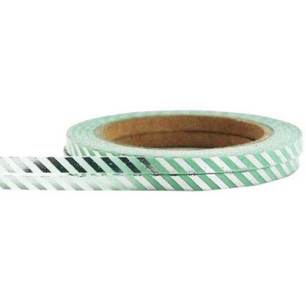 Mint Silver Striped Skinny Washi Tape