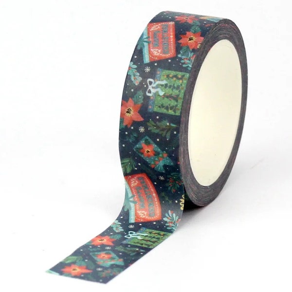 Christmas Gifts With Whimsical Bows, Holly and Poinsettias, Washi Tape Roll