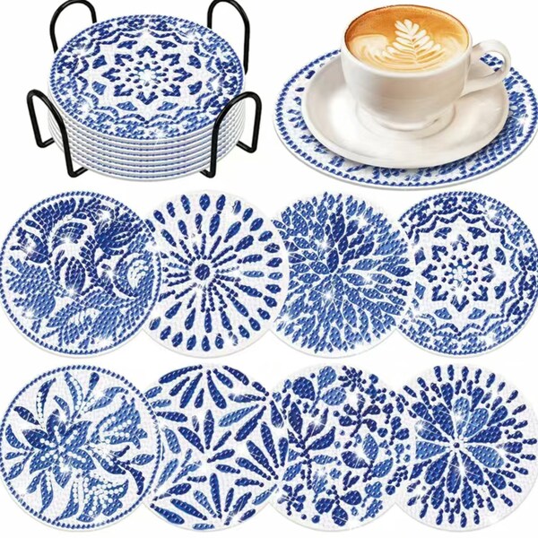 Flash Sale: DIY Blue And White Porcelain Coasters, 5D Diamond Painting Kit, Tools and Rhinestones Included