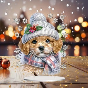Golden Retriever Puppy DIY Kit - Table Top Ornament 5D Diamond Painting Set for Winter Decor - Includes Tools and Rhinestones