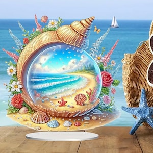Seashell Beach Scene DIY Diamond Painting Kit – Single Sided Tabletop Decor